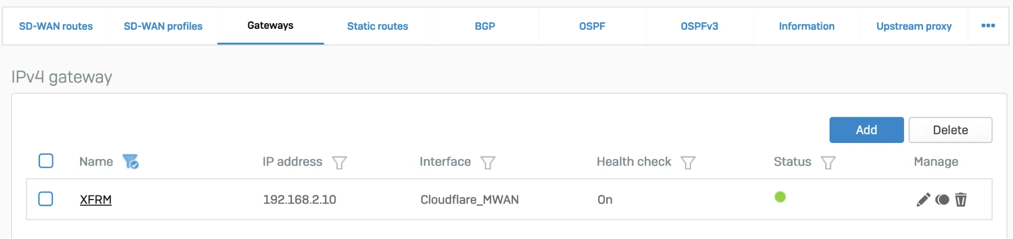 Go to Gateways to add an XFRM interface-based route