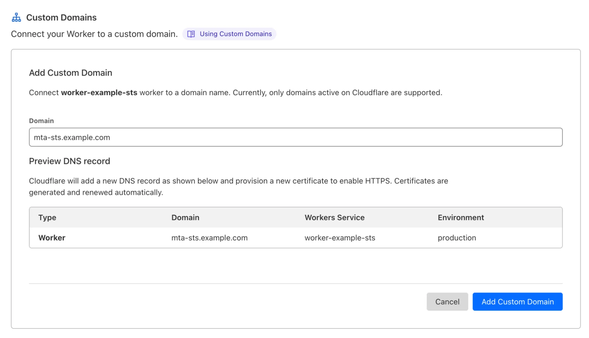 MTA-STS Worker Custom Domain